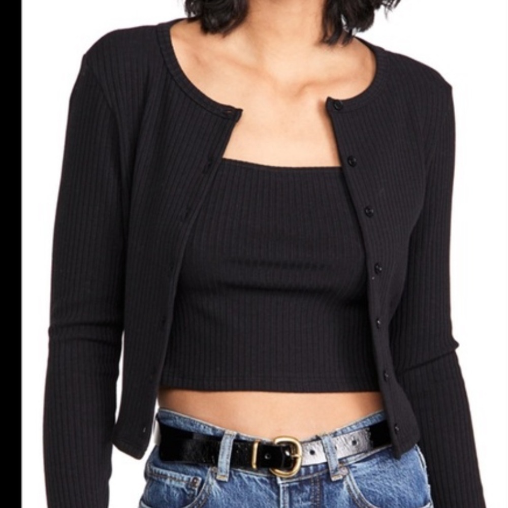 ❤️‍🔥BOGO FREE reformation black ribbed sweater cardigan tank matching set XL